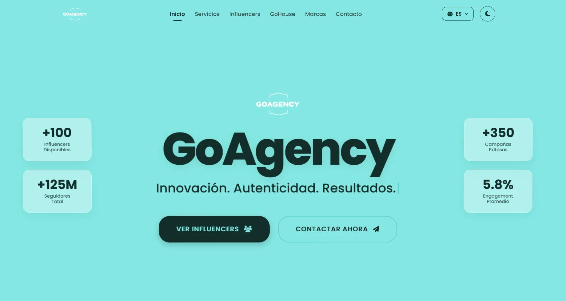 Vista de escritorio del proyecto GoAgency
