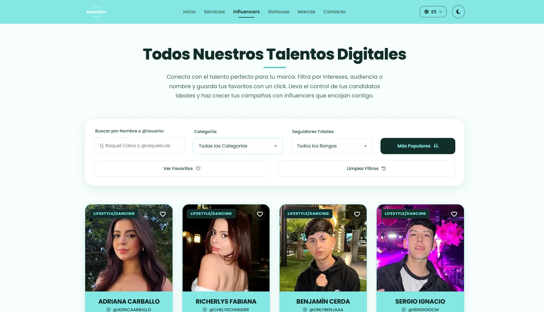 Vista móvil del proyecto GoAgency