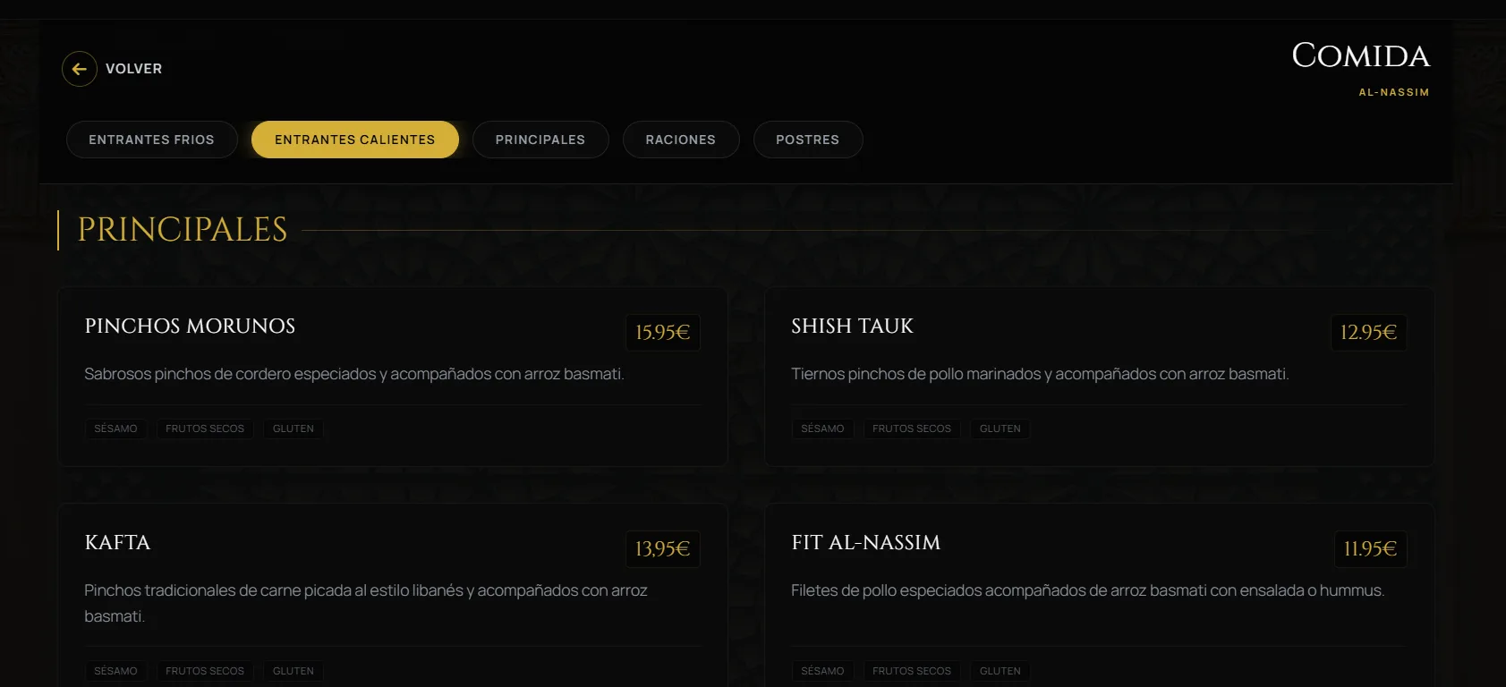 Menú digital interactivo renderizado con JS
